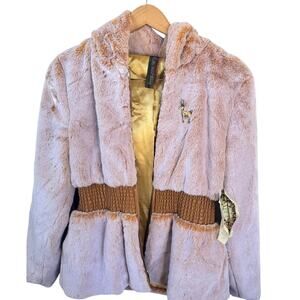 Aratta Faux Fur Jacket NWT Small Golden Tan Satin Lined Statement Coat